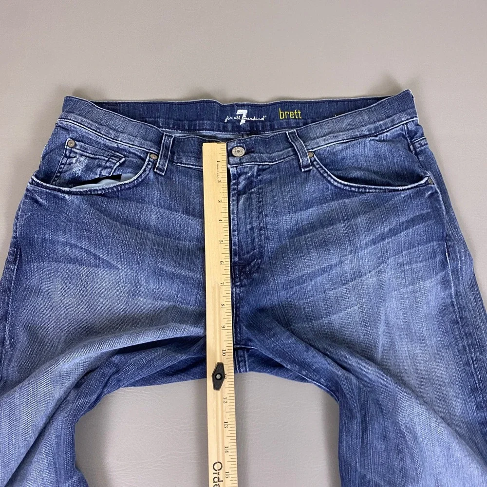 7 For All Mankind Brett Bootcut Jeans Men's Size 36x34 Blue Wash Denim Made USA